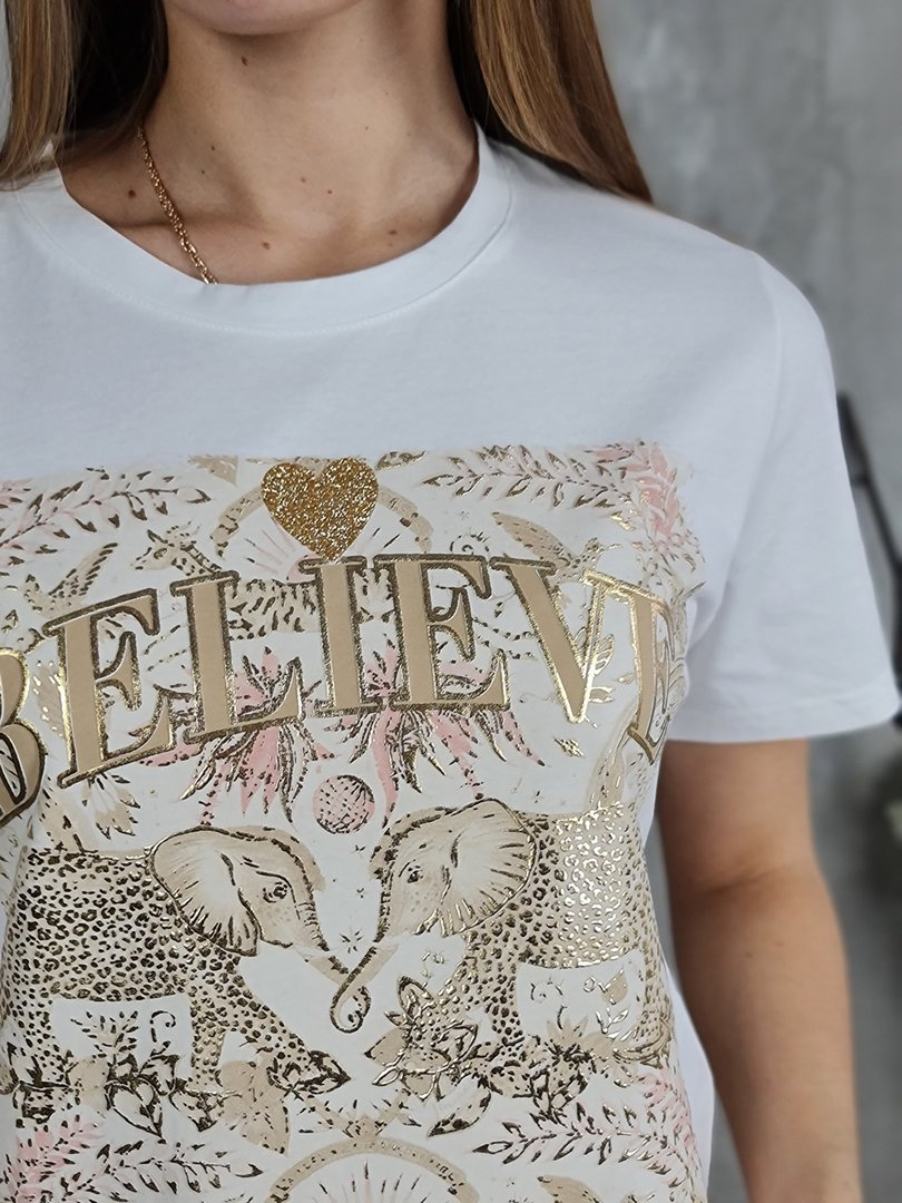 Футболка Y Two со слонами и бежевой надписью , фотография №2