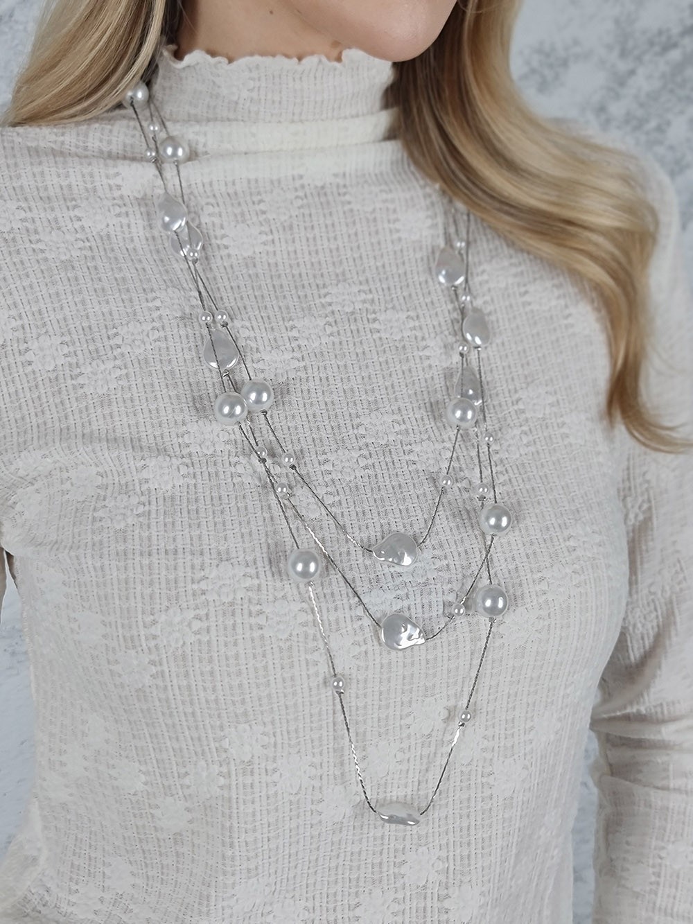 Ожерелье с белыми жемчужинами серебро, фотография №2