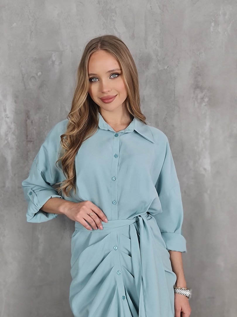 Платье CLOTHÉ с поясом бирюзовое, фотография №4