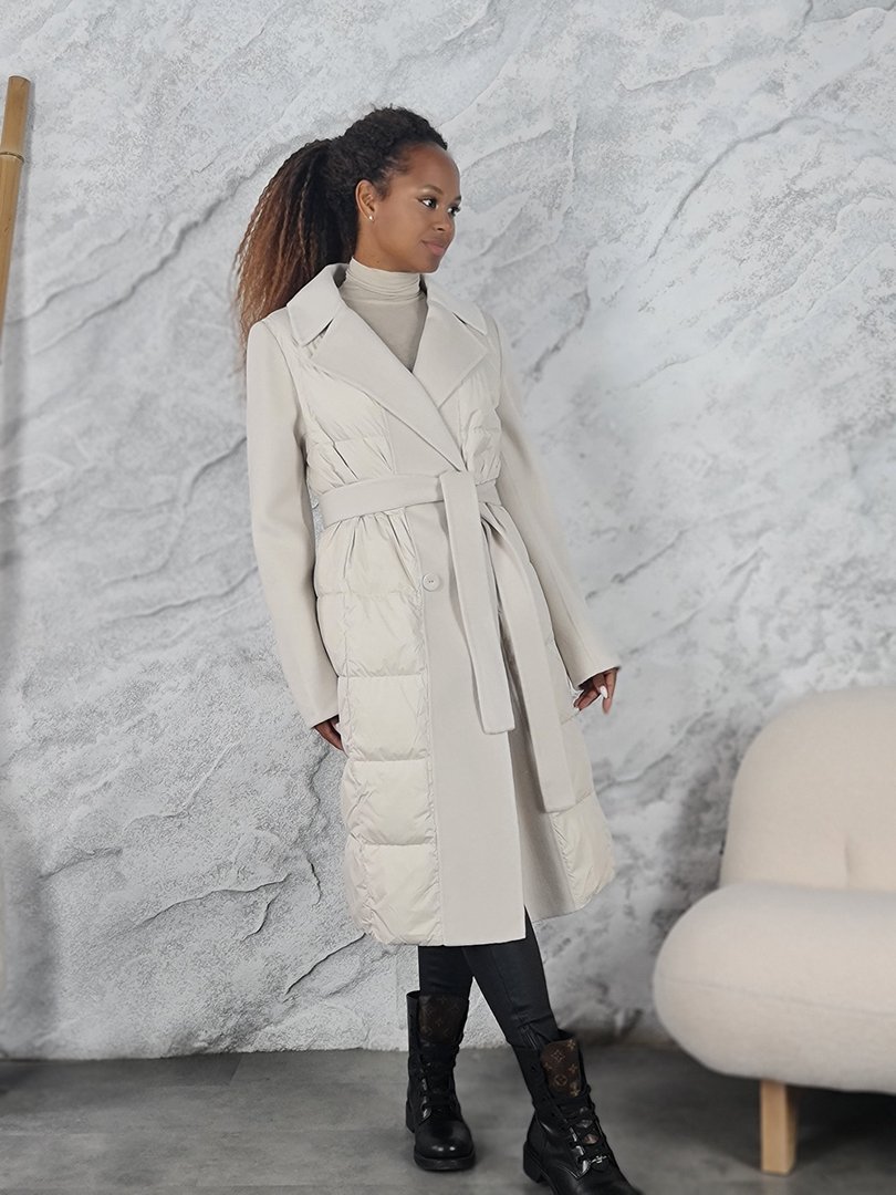 Пальто Lara комбинированное молочное, фотография №3