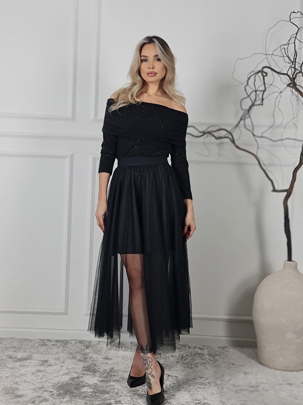 Юбка Imperial мини c длинным прозрачным фатином черная, фотография №2