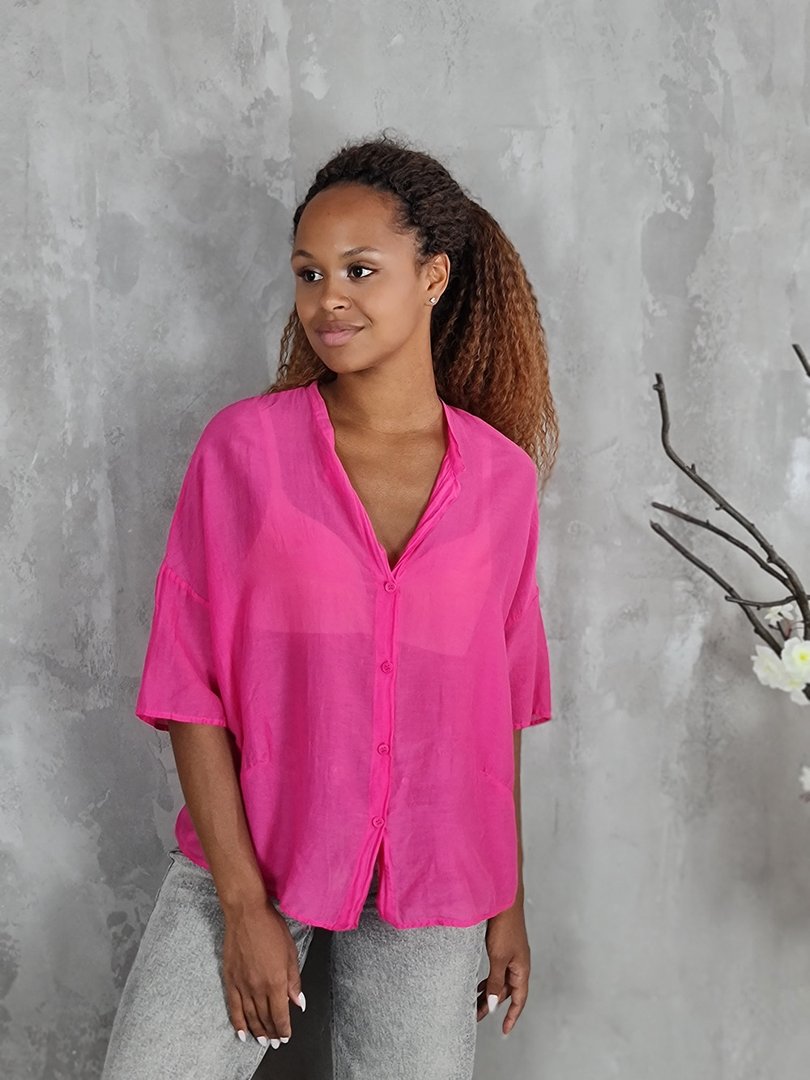 Рубашка Vicolo воздушная с завязками на животе фуксия, фотография №1