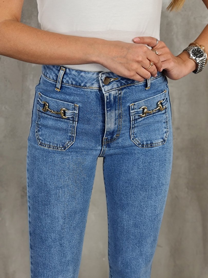 Джинсы Barbara Alvisi клёш с золотыми деталями голубые, фотография №4