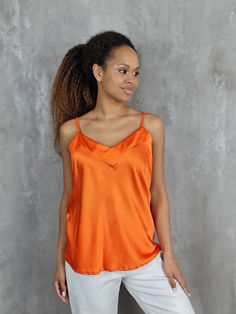 Топ CLOTHÉ атласный на тонких бретелях оранжевый, фотография №2