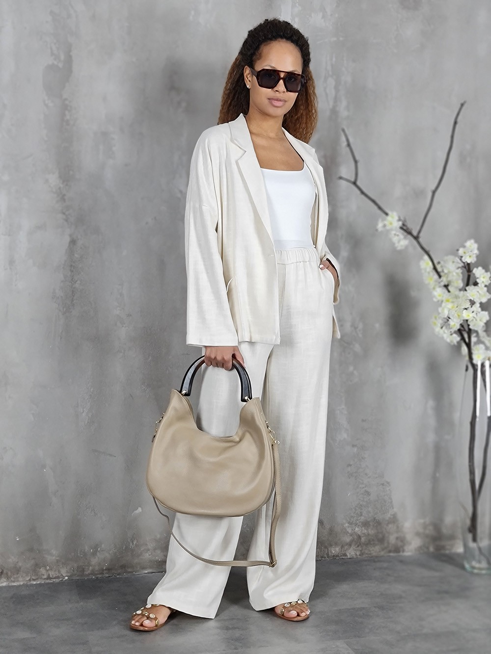 Сумка My Little Italy натуральная кожа с деревянной ручкой бежевая, фотография №2