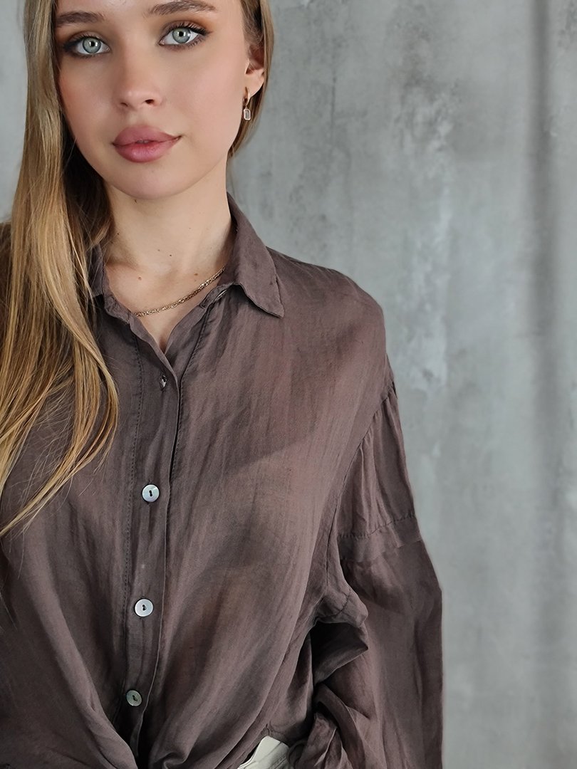 Рубашка MIHO'S с вставками на рукавах шоколадная, фотография №5