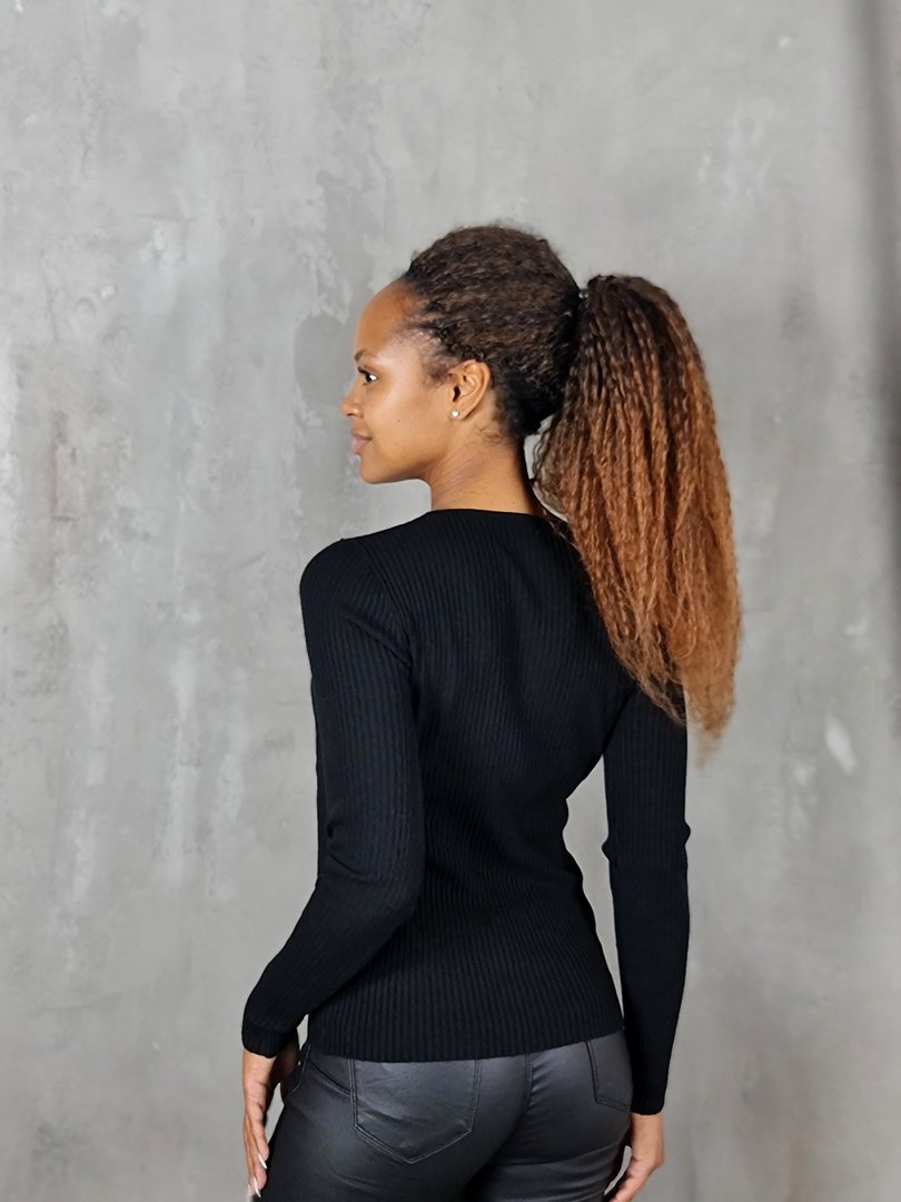 Джемпер Lara в рубчик  декор c большими цветами черный, фотография №3