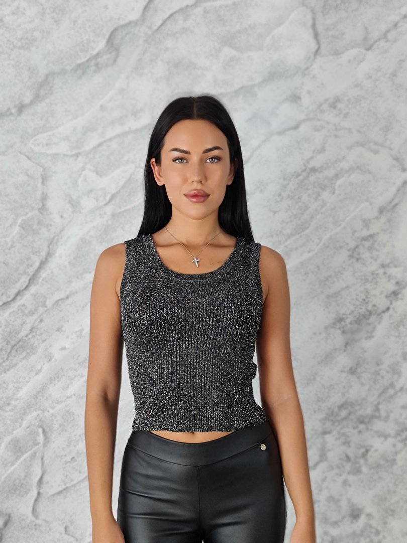 Топ Vicolo укороченный с мерцающей нитью серый, фотография №1