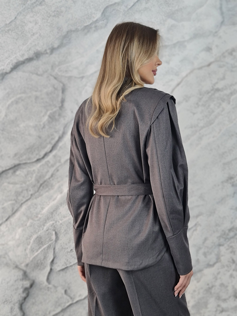 Пиджак Barbara Alvisi драпированные плечи пояс серый, фотография №5