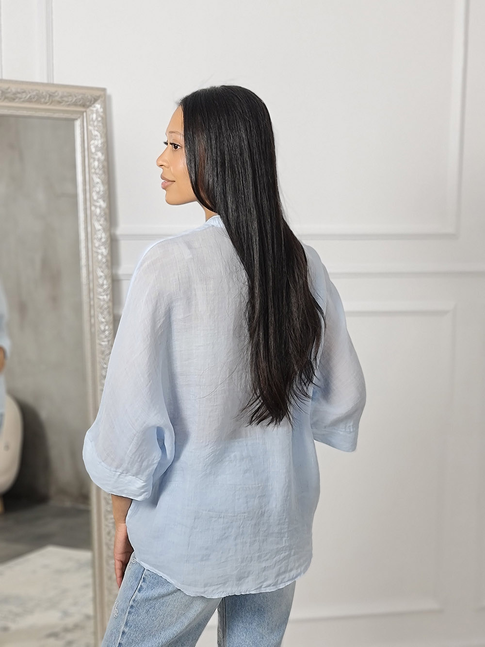 Рубашка MIHOs полупрозрачная без ворота голубая, фотография №3