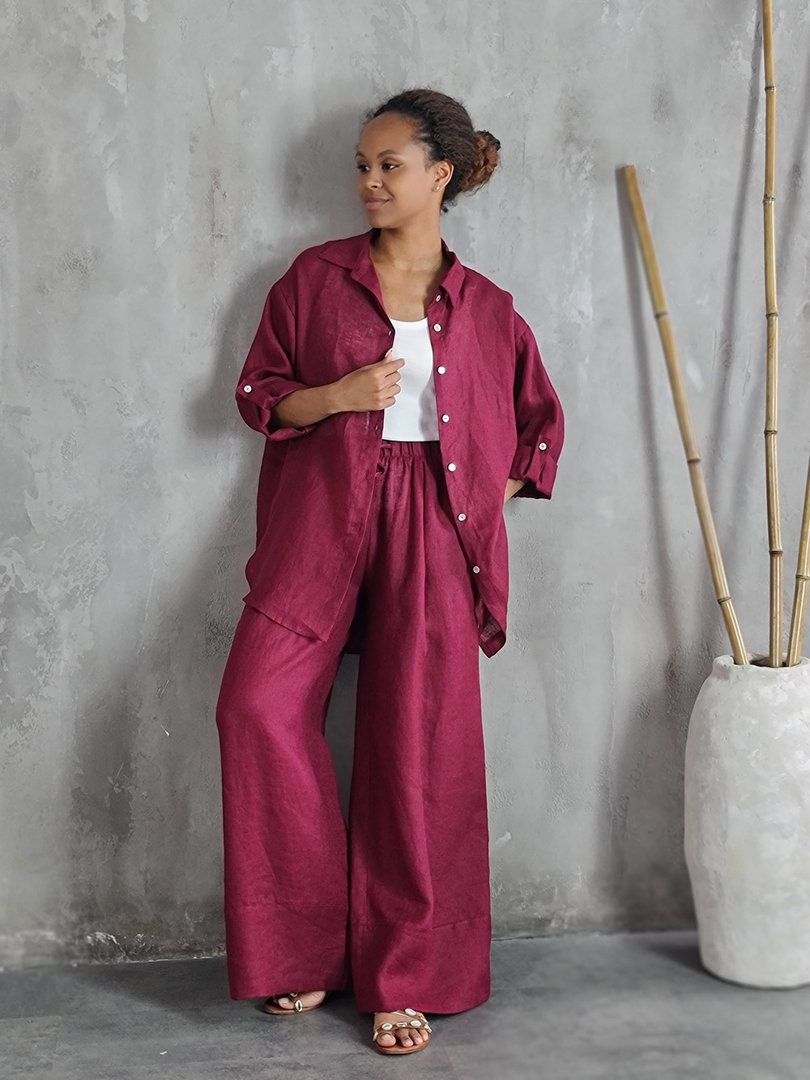 Рубашка MIHO'S льняная бордо, фотография №4