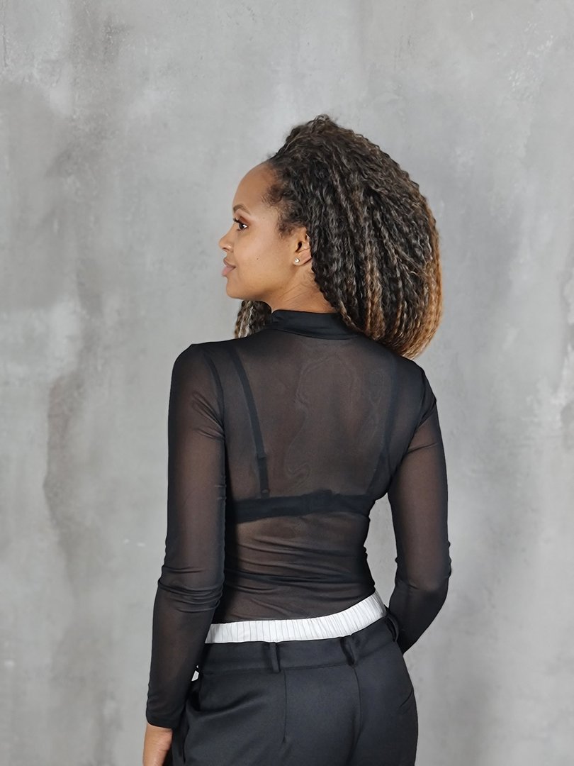 Боди Gondola Blu сетчатое с воротником-стойкой чёрное, фотография №3