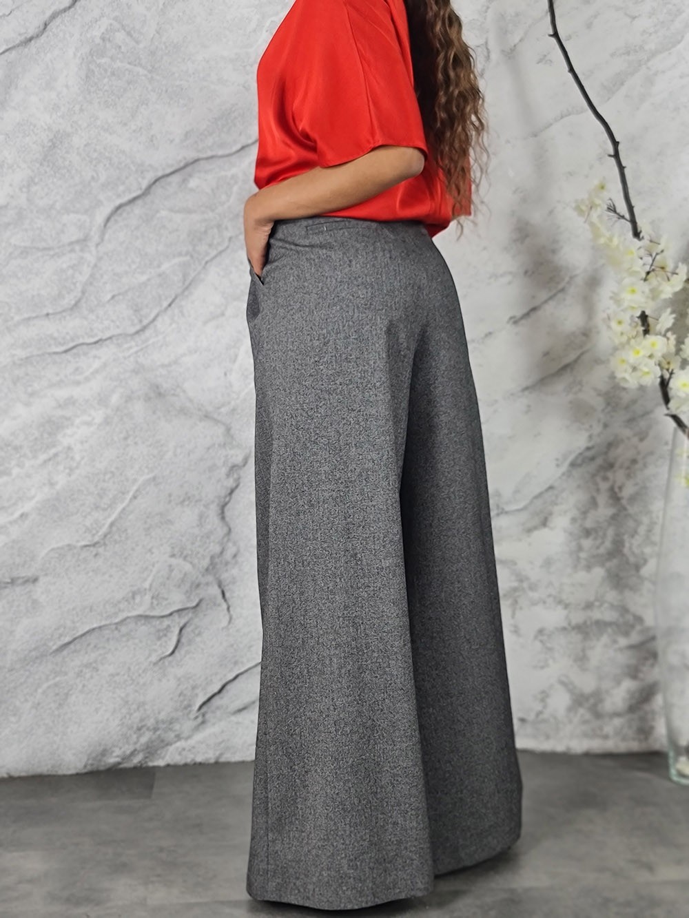 Брюки Imperial палаццо со шлевками для ремня серые, фотография №2