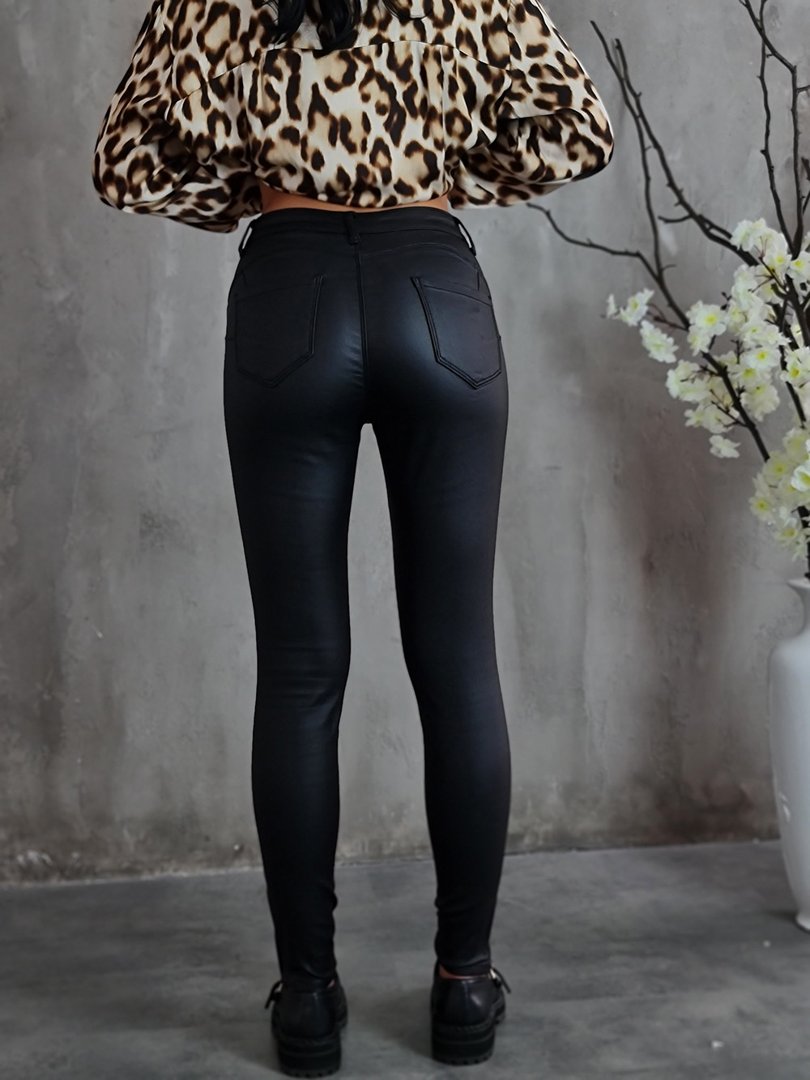 Брюки 3D Denim из экокожи с молниями внизу чёрные , фотография №3