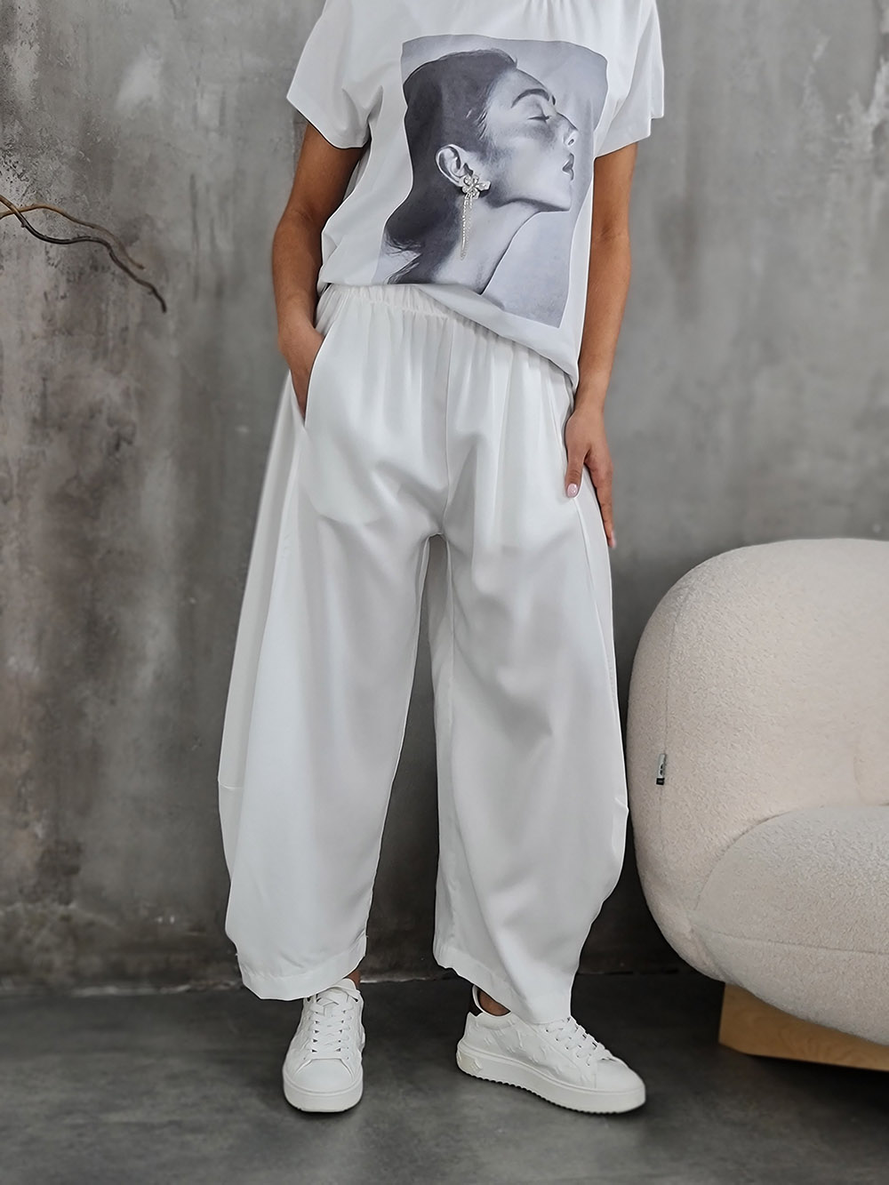 Брюки MIHOs тонкие багги белые , фотография №1