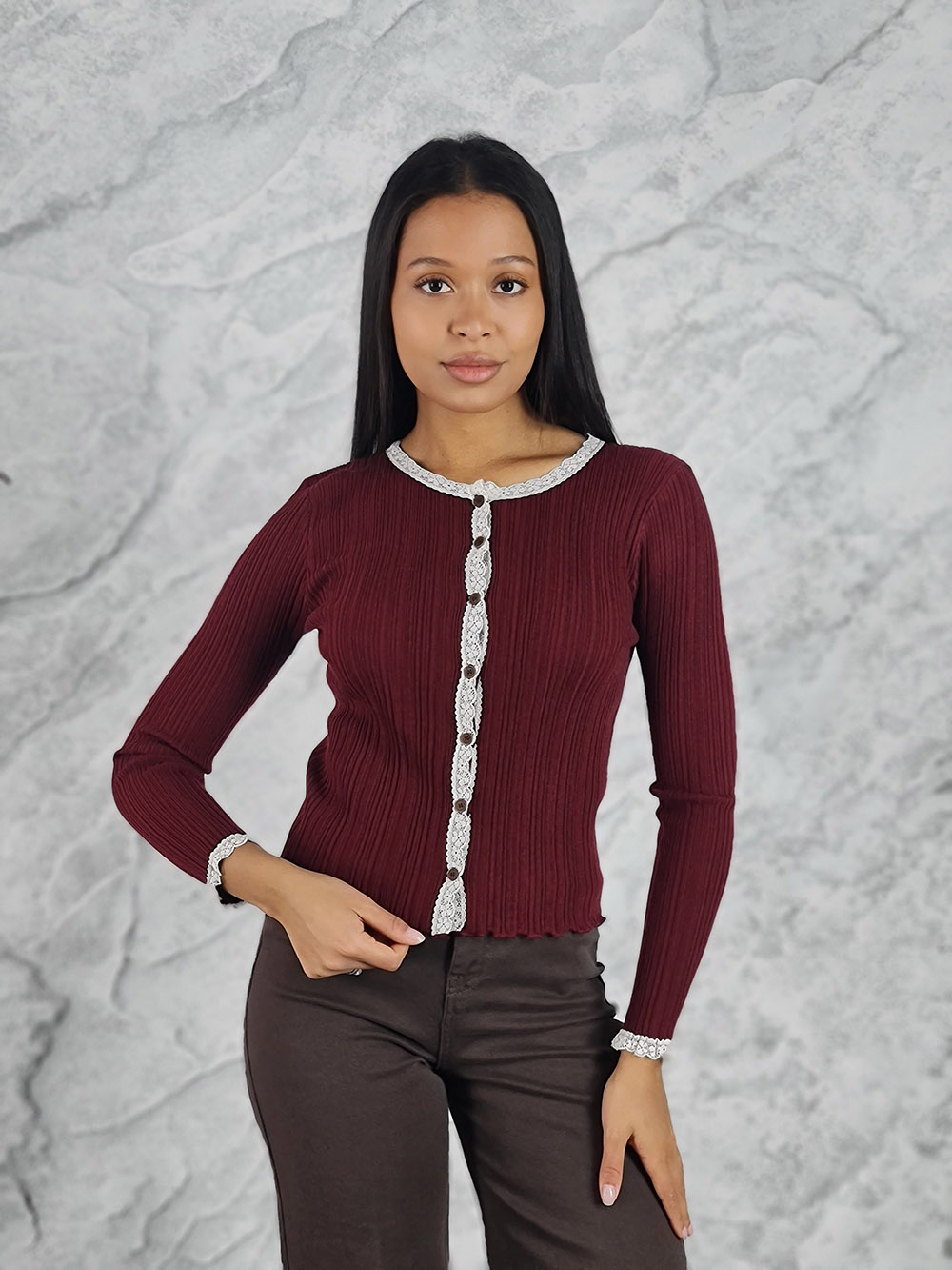 Кардиган ELSA.M с кружевом винный, фотография №1