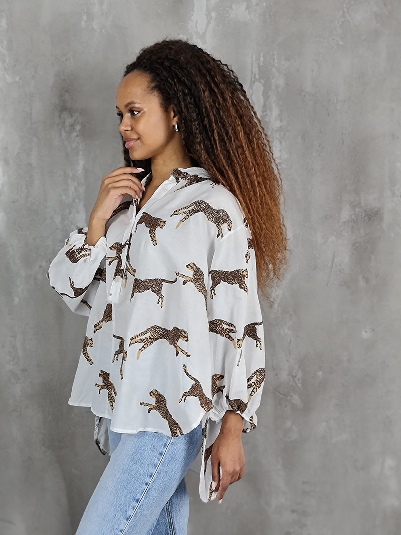Рубашка MIHO'S с вышитыми гепардами белая, фотография №2
