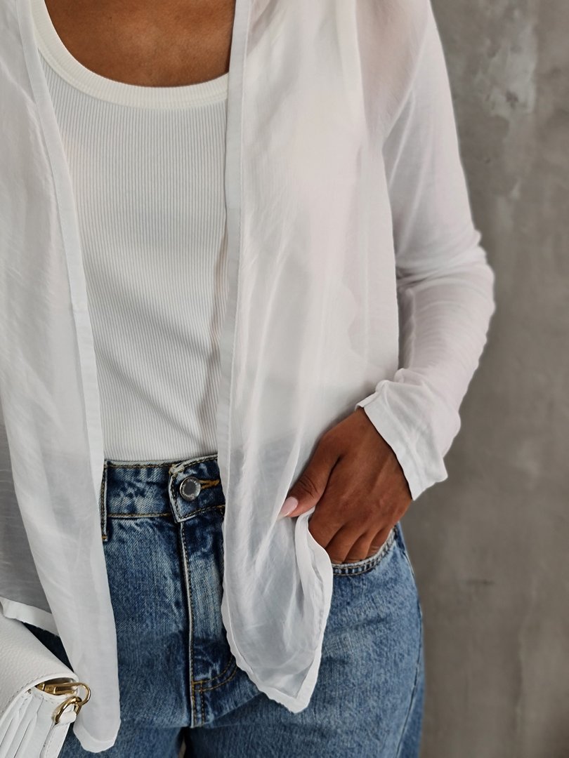 Кардиган Silk New укороченный с прозрачными вставками белый, фотография №3