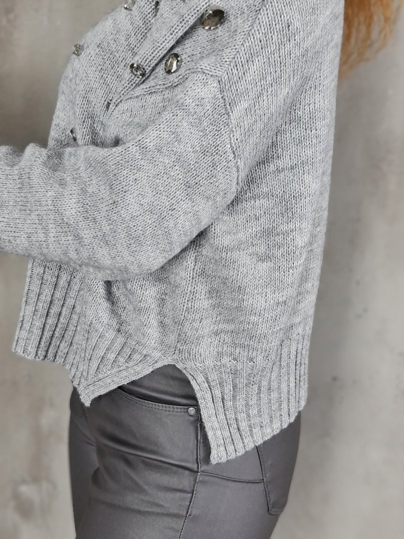 Джемпер King Kong  с открытым плечом и камнями серый, фотография №5