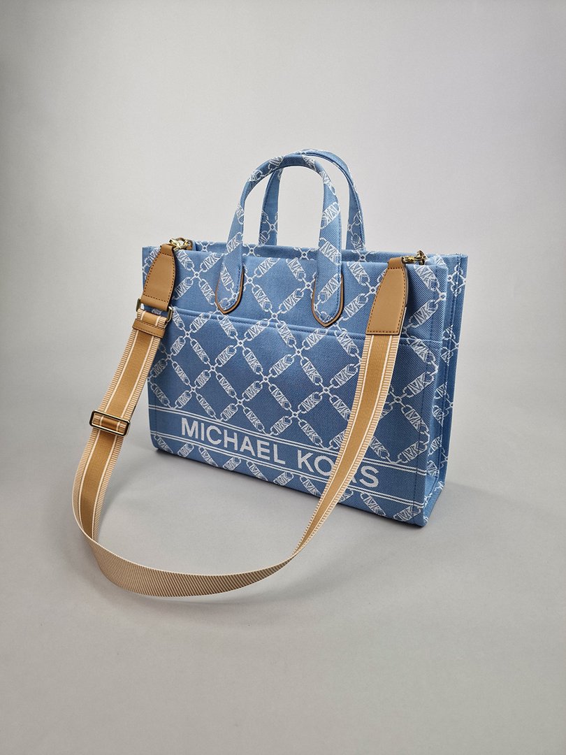 Сумка Michael Kors большая с белыми узорами синяя, фотография №4