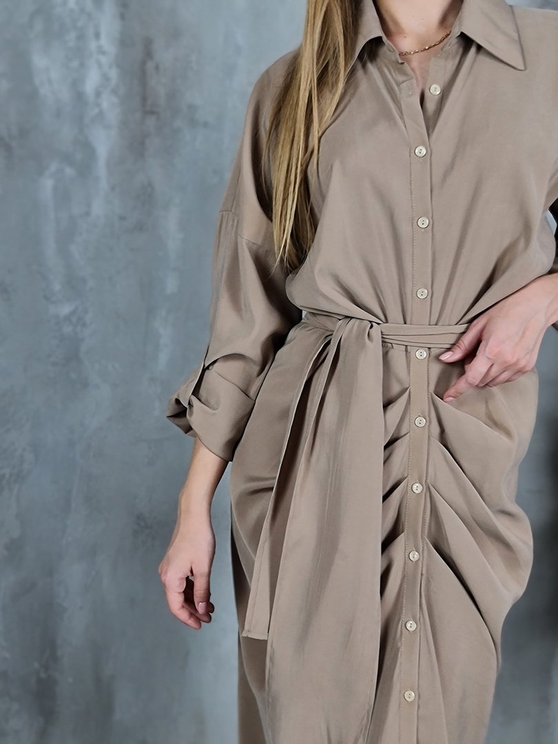 Платье CLOTHÉ с поясом коричневое, фотография №4