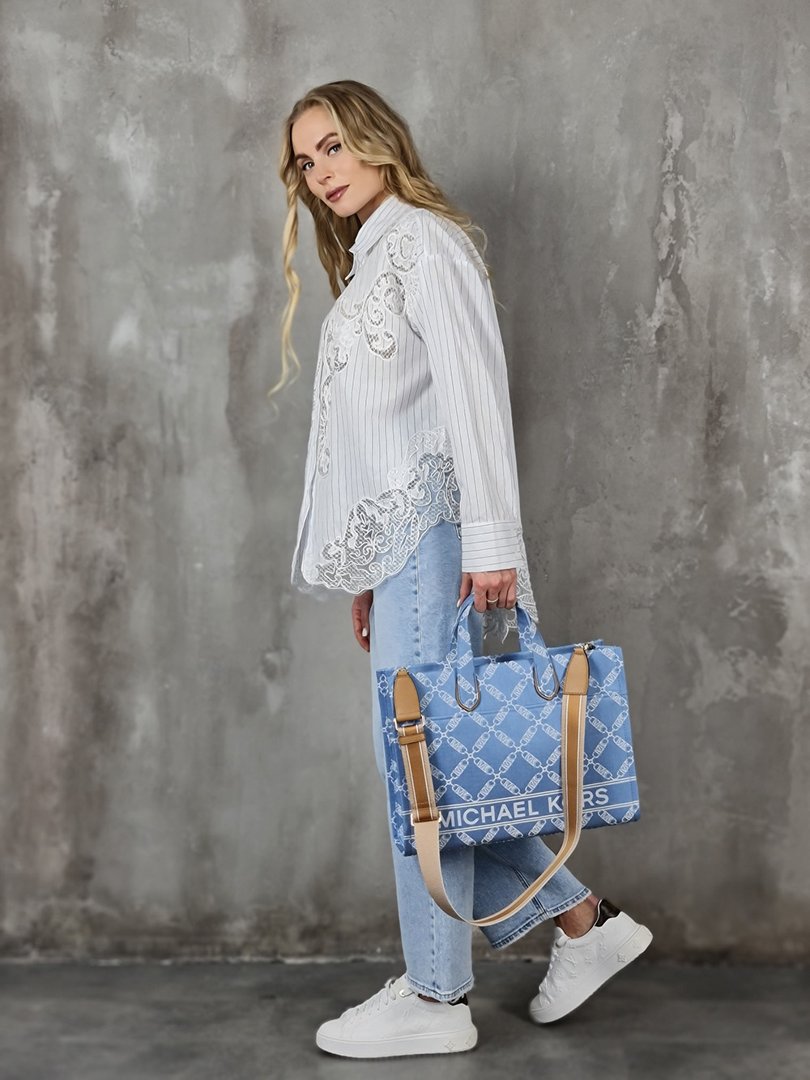 Сумка Michael Kors большая с белыми узорами синяя, фотография №2