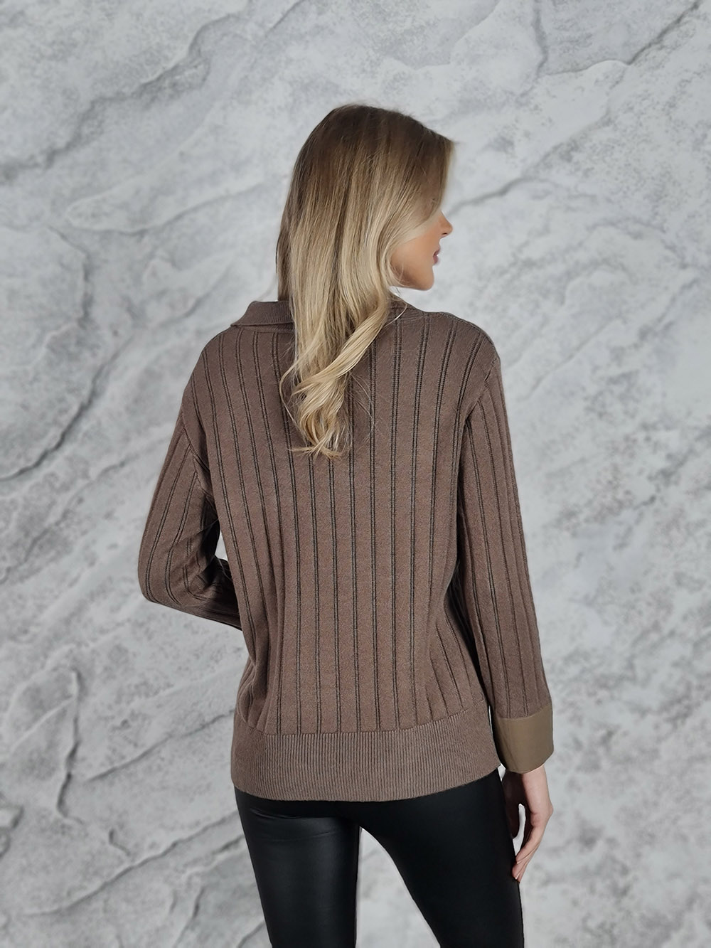 Поло Lara с вставками из экокожи тауп, фотография №4