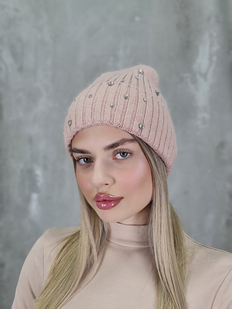Шапка SUSY MIX с камнями пыльная роза, фотография №3