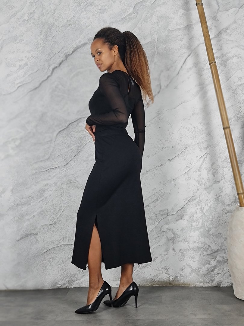 Юбка Imperial на резинке прямая с разрезами сбоку черная, фотография №3