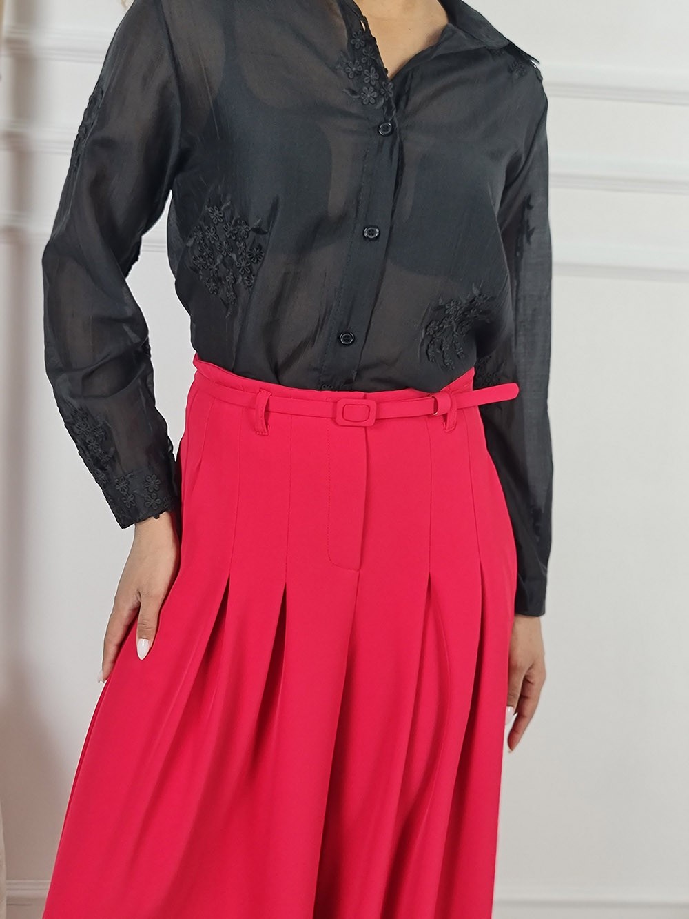 Брюки Imperial палаццо с тонким ремнем красные, фотография №2