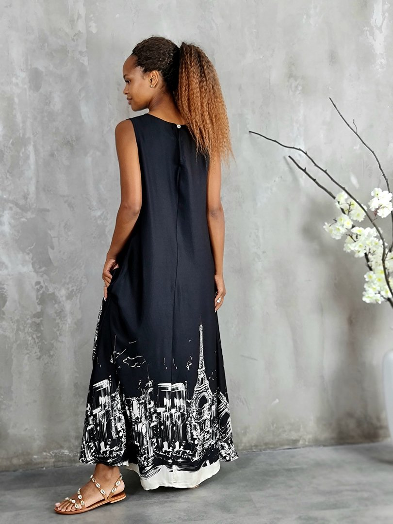 Платье MIHO'S с принтом Парижа на подоле черное, фотография №2