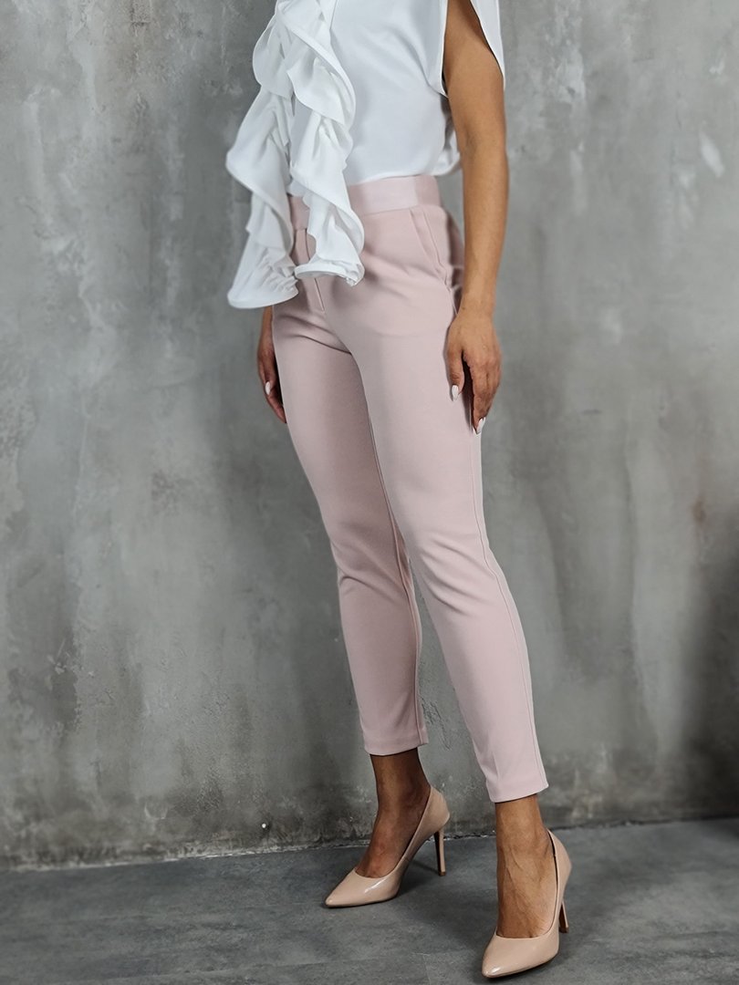 Брюки Imperial с атласным поясом на пуговице пудра , фотография №2