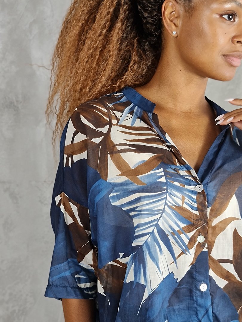 Рубашка STAR с коротким рукавом с принтом синяя, фотография №6