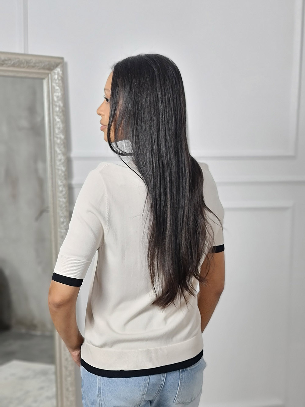 Поло Imperial с черной окантовкой бежевое, фотография №5