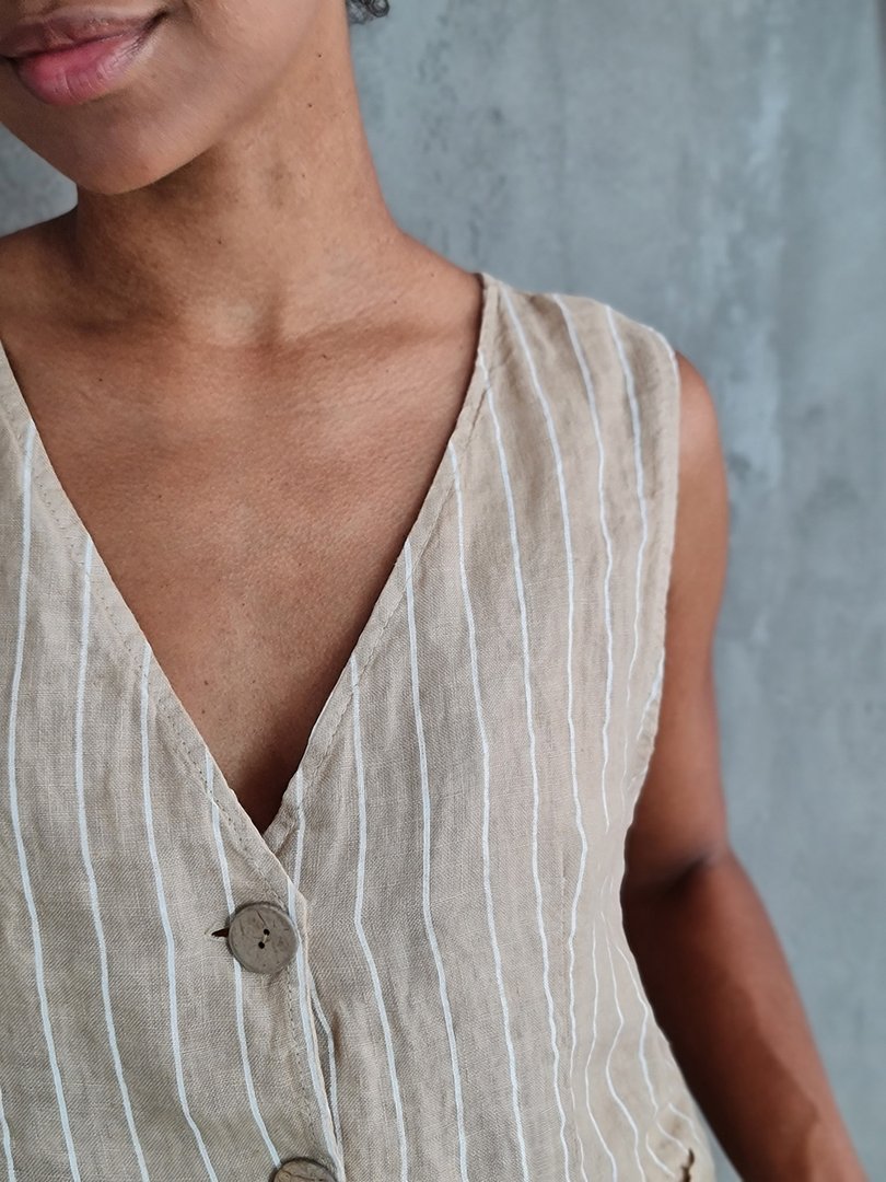 Костюм PURE LINEN жилет и брюки в полоску бежевый, фотография №4