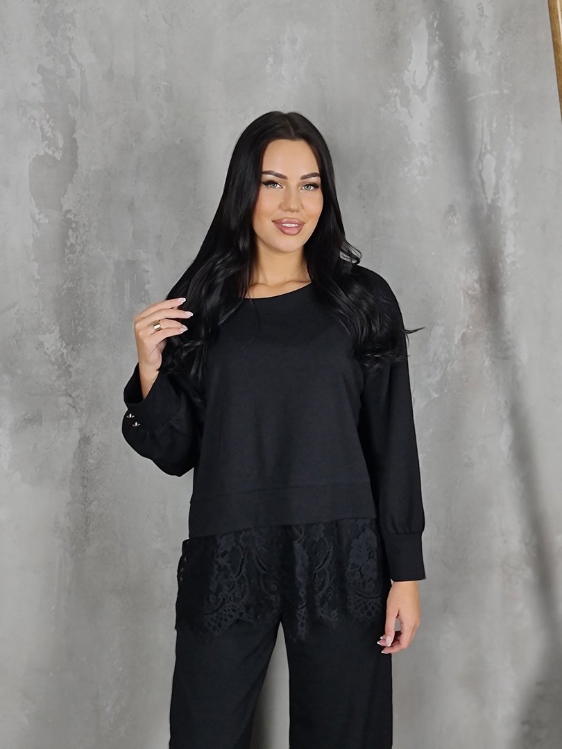 Костюм Imperial свитшот с кружной вставкой и брюки черный, фотография №2