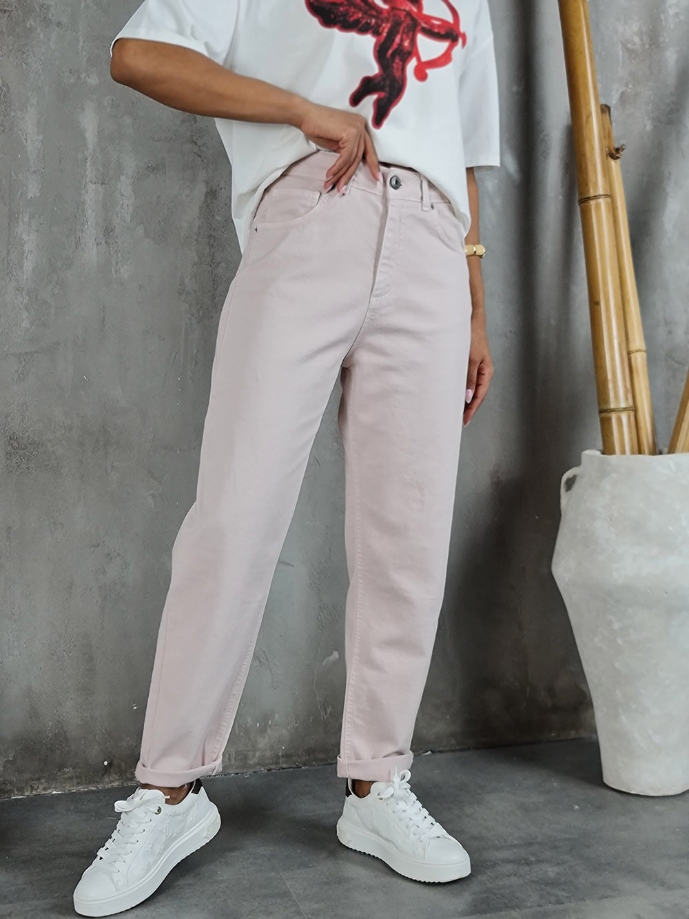 Джинсы Almanegra с подворотами бежевые, фотография №1