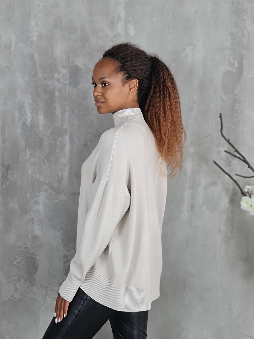 Джемпер Lara с высоким воротником в мелкий рубчик кремовый, фотография №3