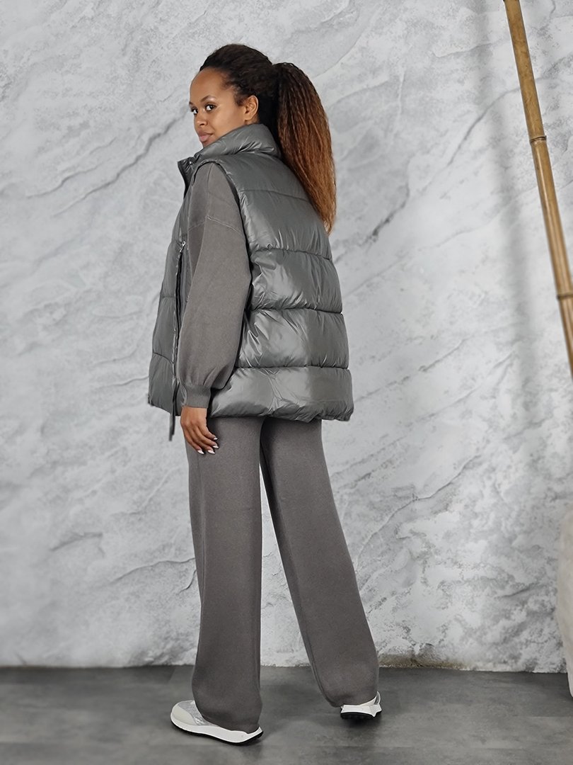 Костюм Lara тройка жилет джемпер брюки серый, фотография №3