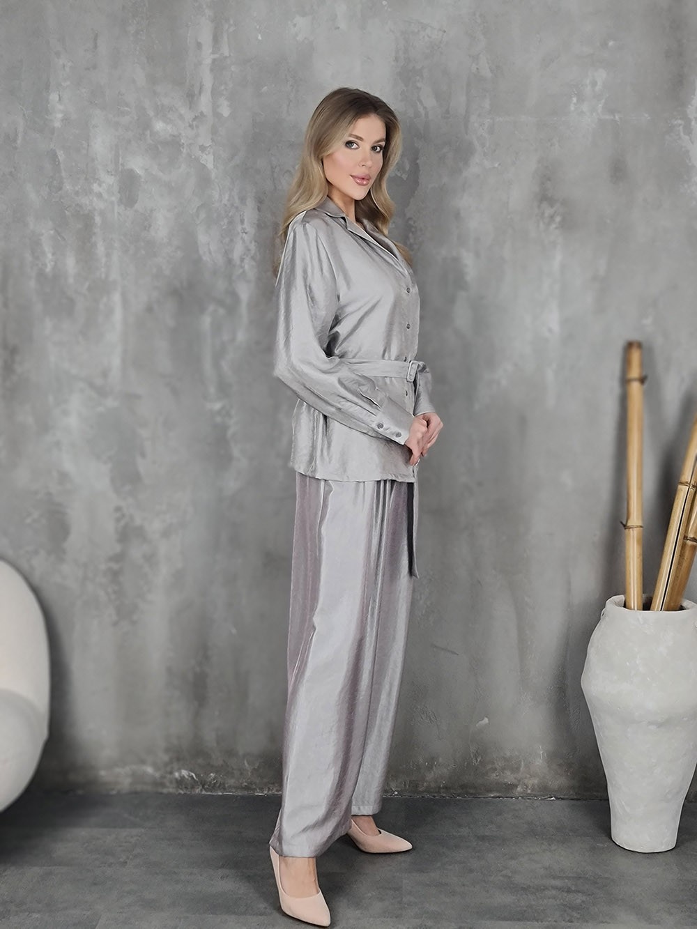 Костюм CLOTHÉ рубашка + брюки серебристый, фотография №2