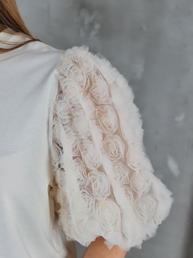 Футболка Imperial с объемными сетчатыми рукавами кремовая, фотография №4