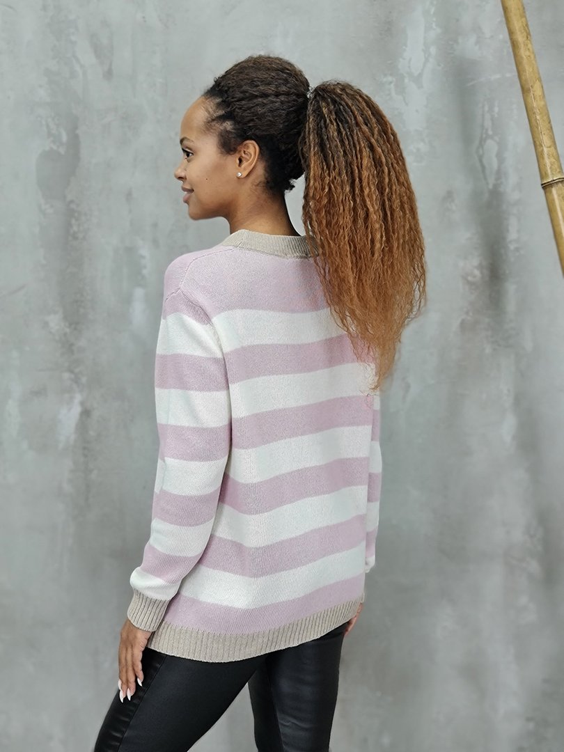 Джемпер Cashmere Blend с кашемиром в полоску пудровый, фотография №2