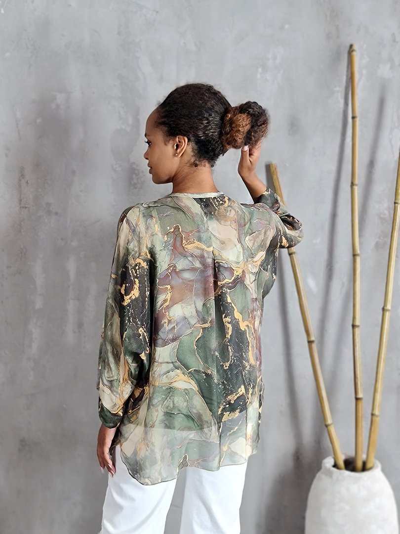 Рубашка Segreto с принтом "Мрамор" зеленая, фотография №4