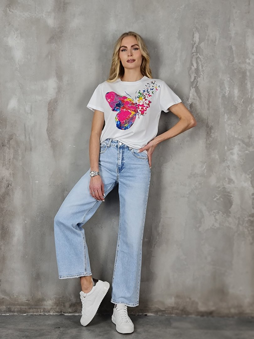 Футболка Miss Kiss с принтом розовой бабочки белая, фотография №2