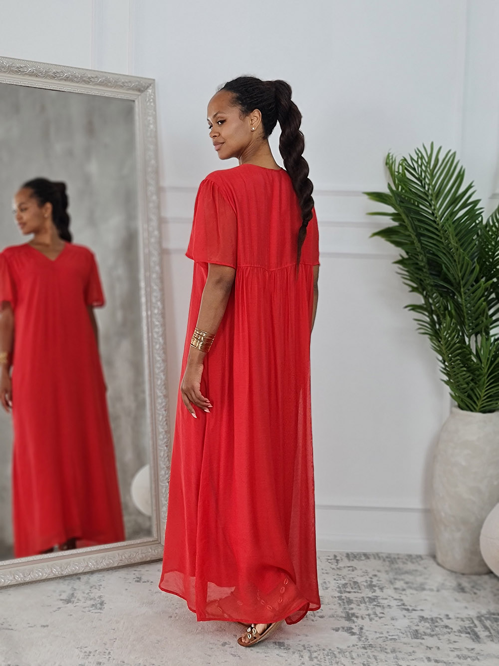 Платье CLOTHÉ свободное v-вырез красное, фотография №3