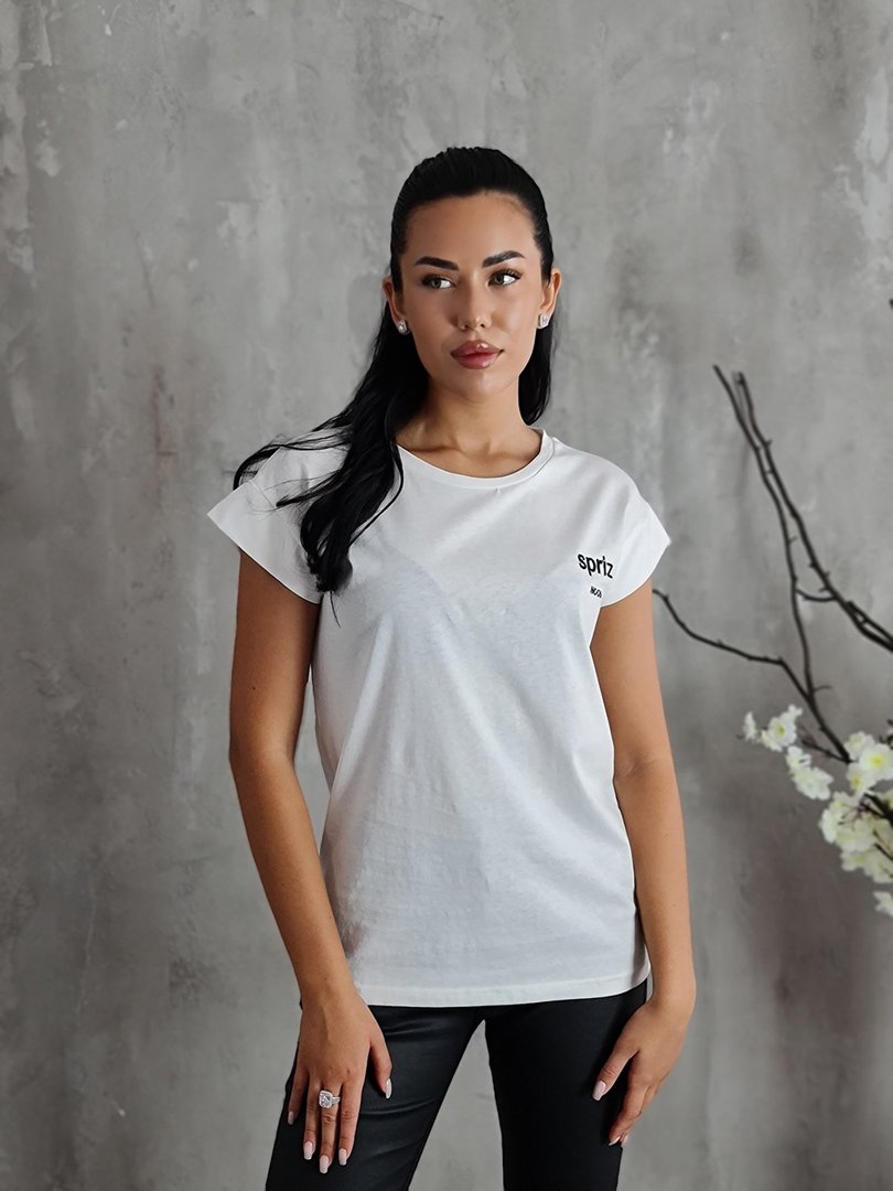 Футболка Cherry Blue с черной надписью SPRIZ MOOD белая, фотография №2