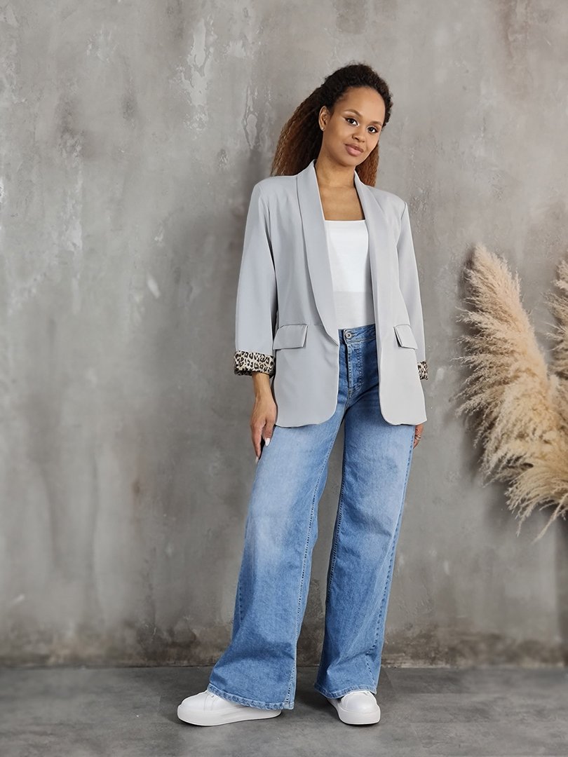 Пиджак Vanessa Scott с леопардовой подкладкой серый, фотография №2