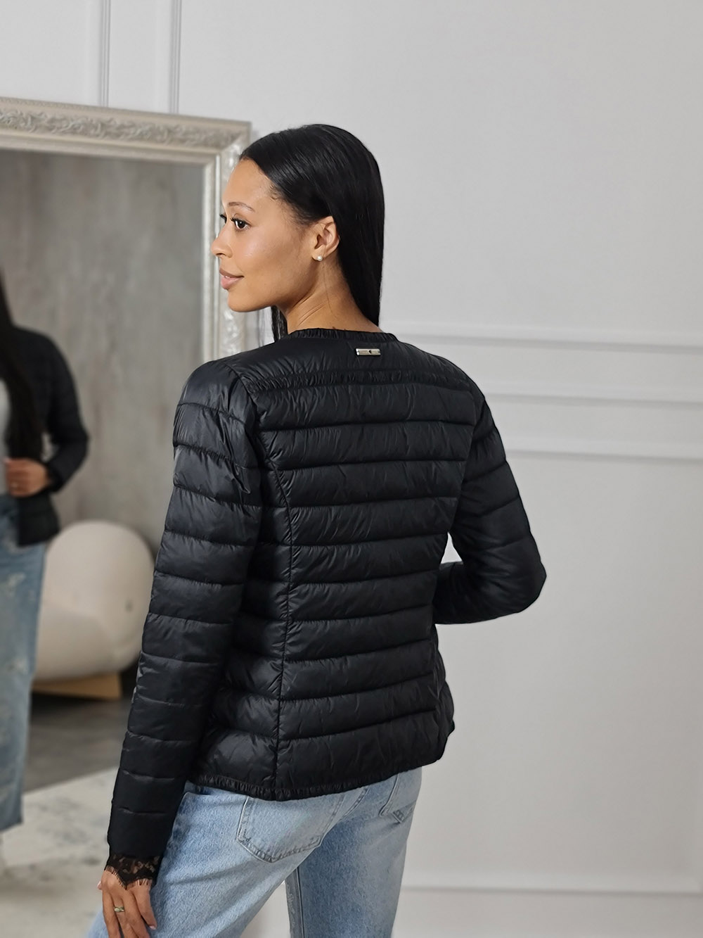 Куртка TWINSET с кружевом на рукавах черная , фотография №3