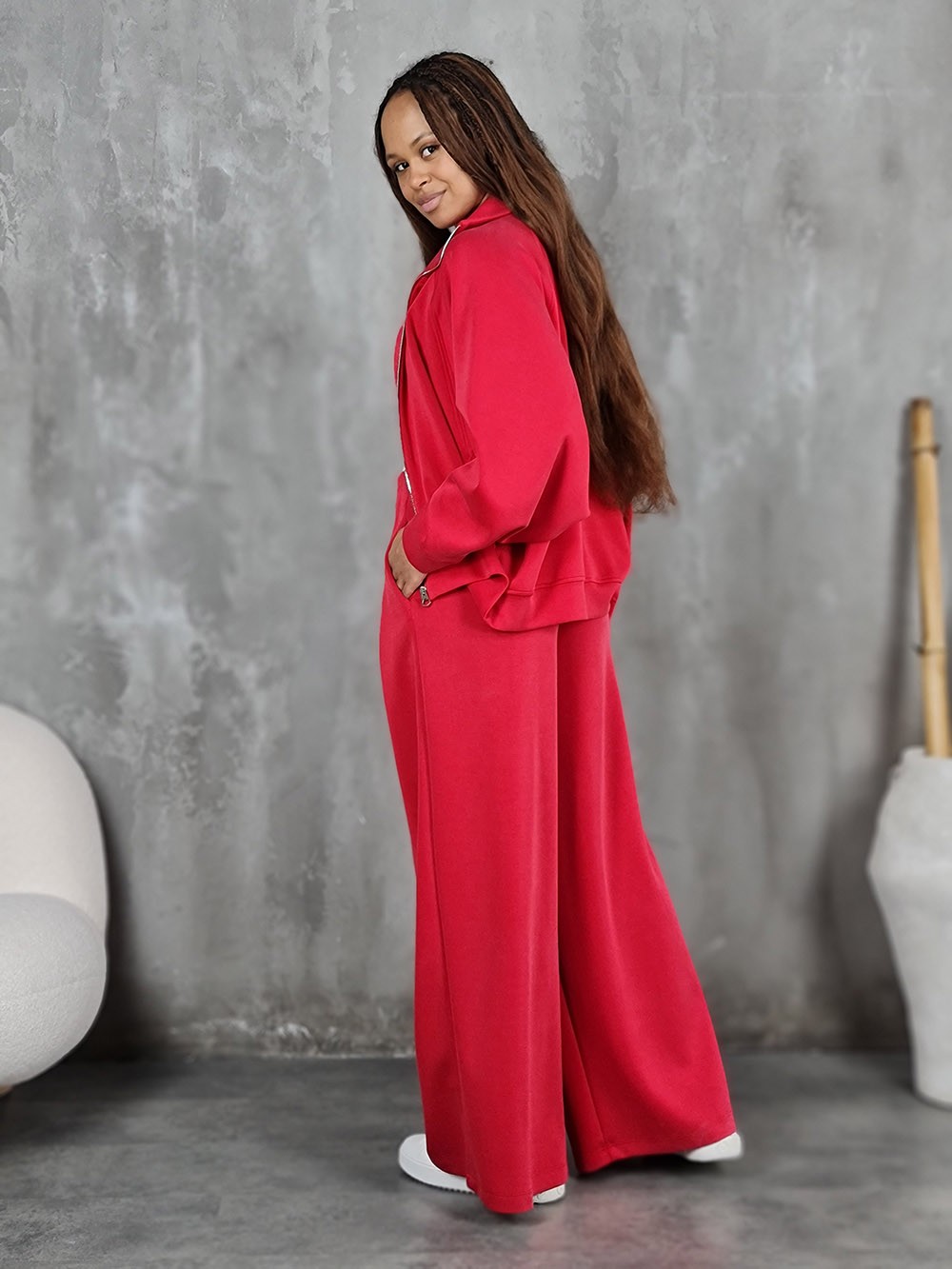 Костюм Imperial кофта на молнии и брюки красный, фотография №4