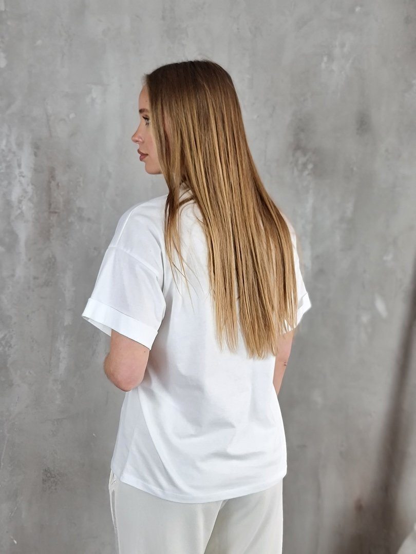 Футболка Imperial принт белые пионы со стразами белая , фотография №3